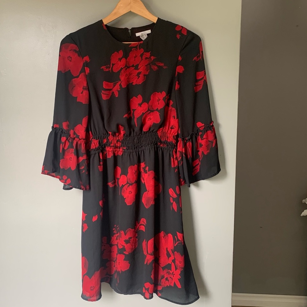 H&M Floral Bell Sleeve Chiffon Soft Dress - Size 4